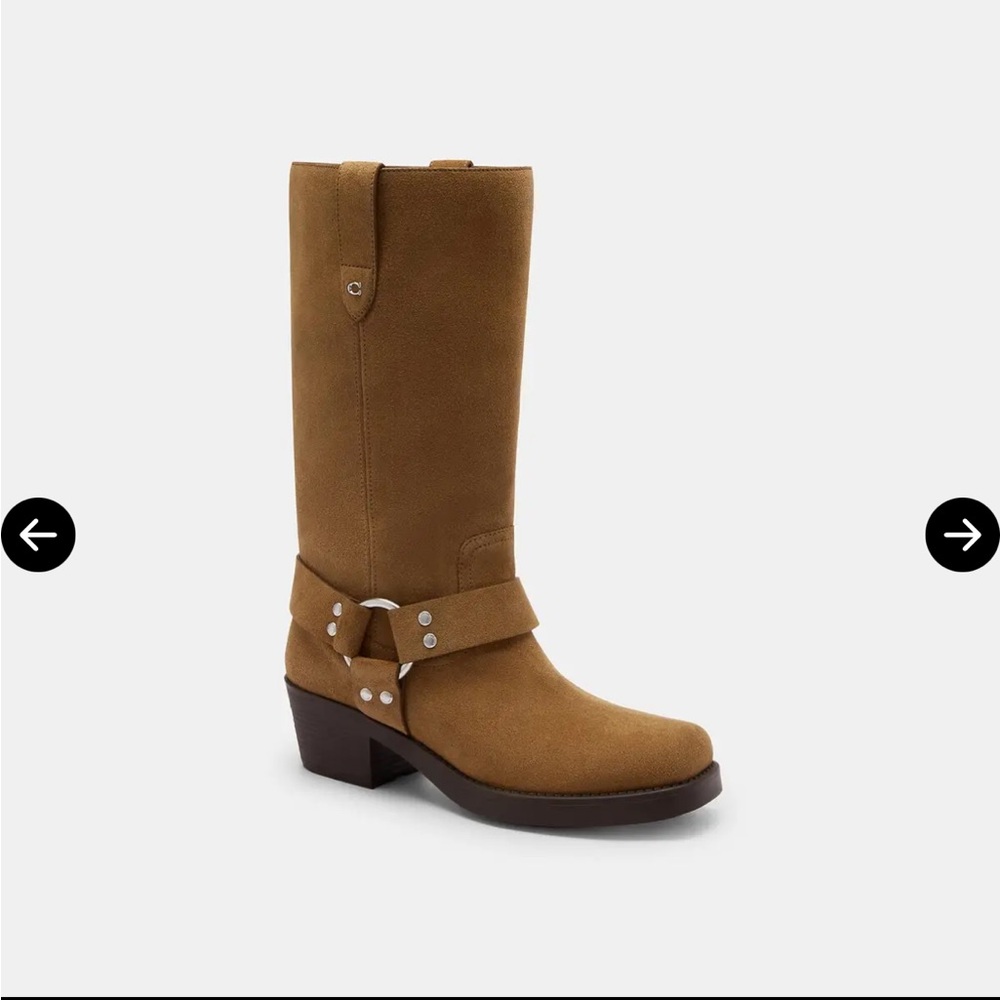 New COACH Tara Moto Suede Leather Tan Boots 5 Shoes - Picture 3 of 17